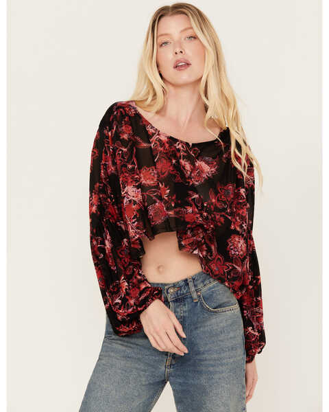 Image #1 - Free People Women's Up For Anything Western Shirt, Black/red, hi-res
