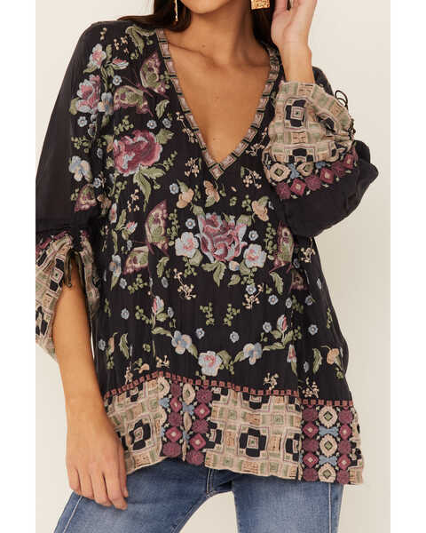 Image #2 - Johnny Was Women's Graphite Terraine Embroidered Blouse, Charcoal, hi-res