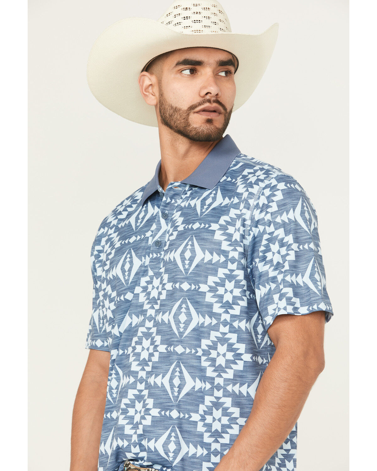 Image #2 - RANK 45® Men's Stock Southwestern Print Short Sleeve Polo, Light Blue, hi-res