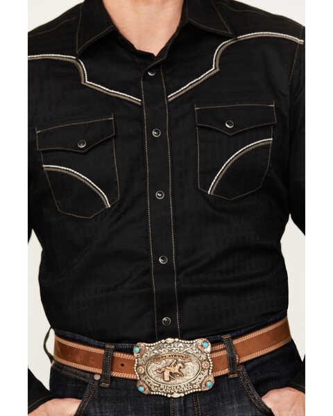 Image #3 - Rock 47 by Wrangler Men's Embroidered Long Sleeve Western Snap Shirt - Tall, Black, hi-res