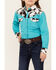 Image #3 - Cowgirl Hardware Girls' Cow Print Yoke Long Sleeve Snap Western Shirt , Turquoise, hi-res