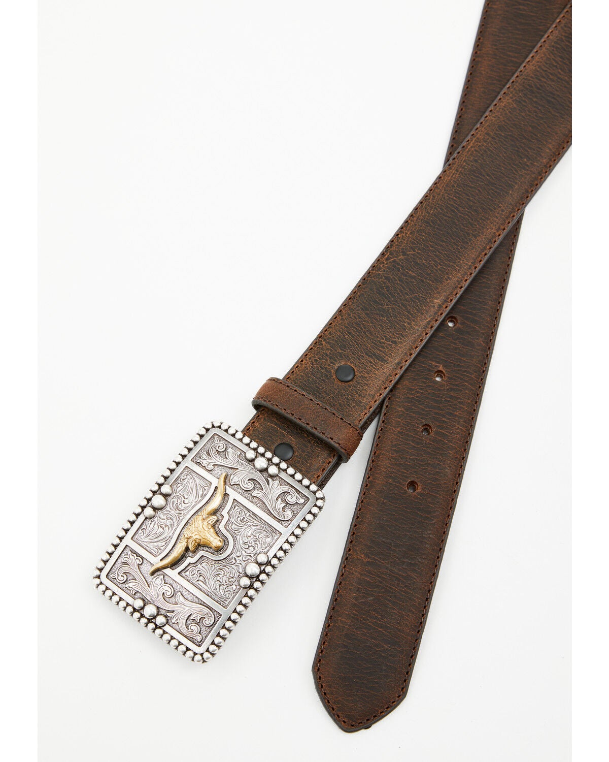 Image #2 - Cody James Men's Filigree Longhorn Leather Belt, Brown, hi-res