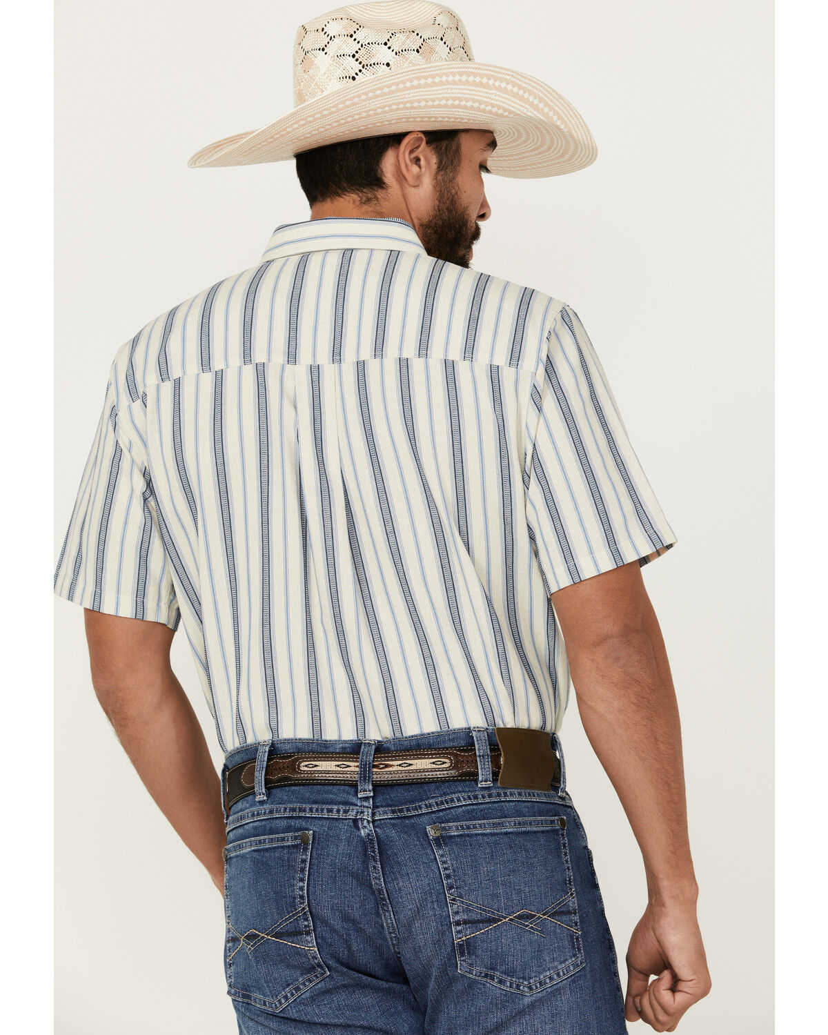 Image #4 - Cody James Men's Gunsmoke Dobby Striped Button-Down Short Sleeve Western Shirt - Tall, Cream, hi-res