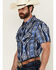 Image #2 - Rock & Roll Denim Men's Southwestern Print Short Sleeve Snap Stretch Western Shirt, Blue, hi-res