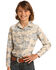 Rock & Roll Denim Girls' Ivory Triangle Lace Yoke Long Sleeve Western Shirt , Ivory, hi-res