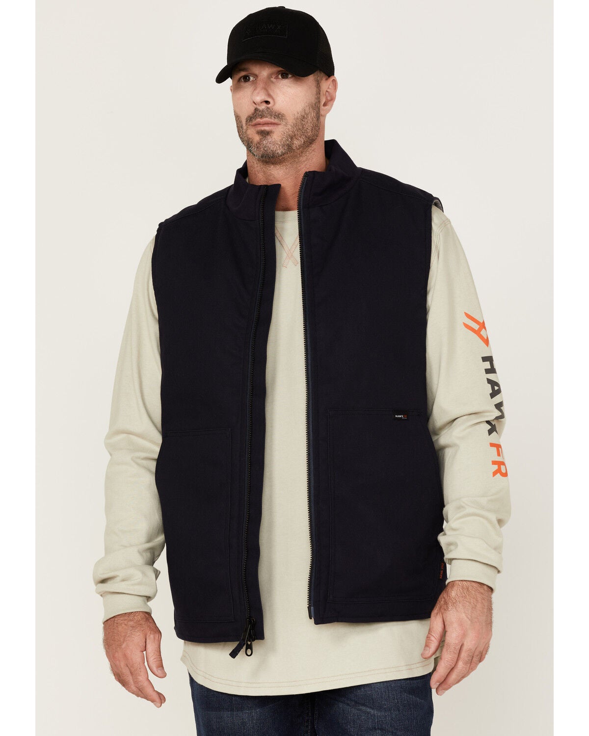 Hawx Men's FR Solid Zip-Front Insulated Work Vest, Navy, hi-res