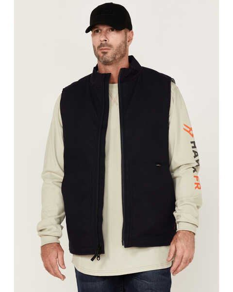 Hawx Men's FR Solid Zip-Front Insulated Work Vest , Navy, hi-res
