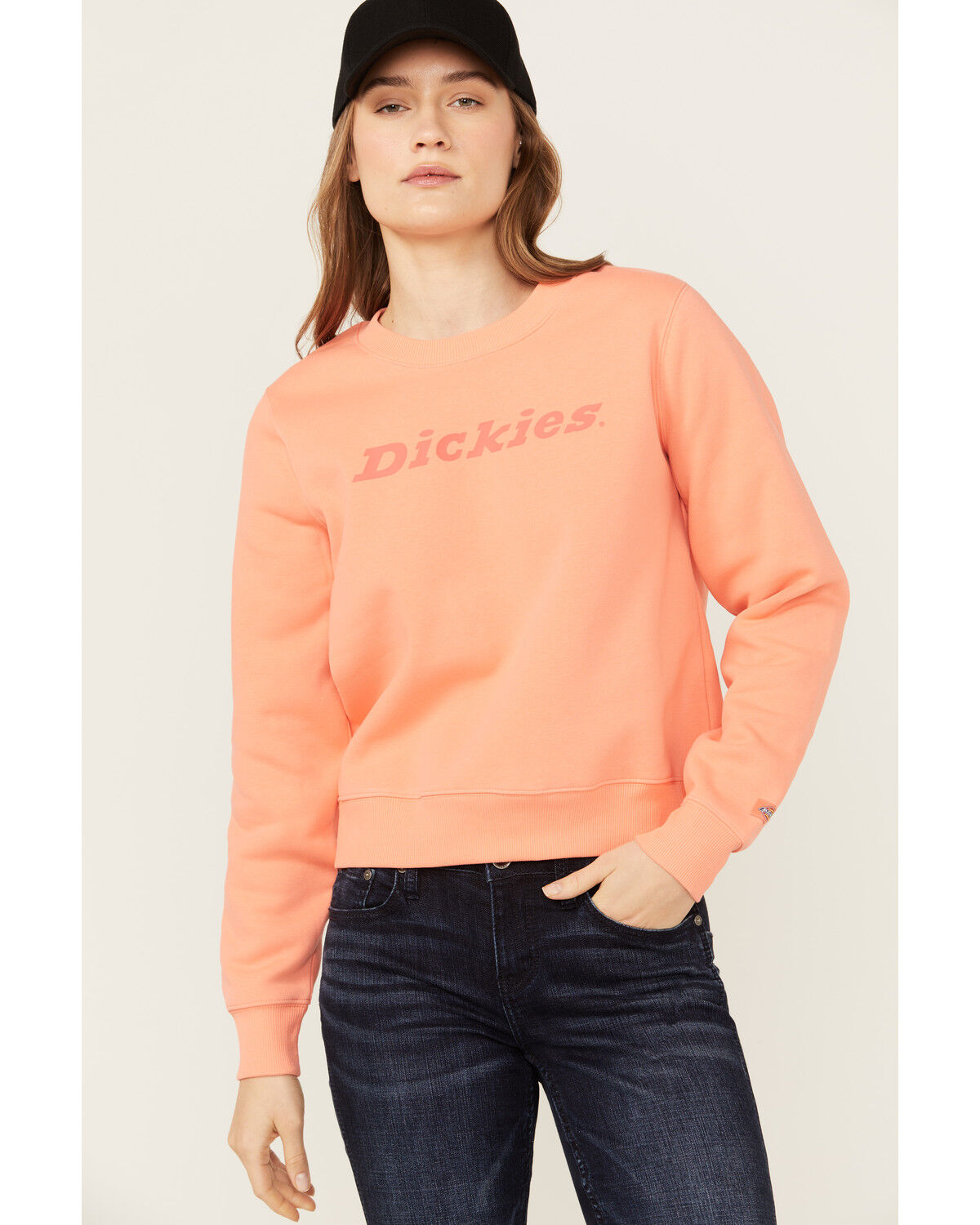 Image #1 - Dickies Women's Heavyweight Woodman Logo Pullover, Coral, hi-res