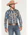 Image #1 - Rock & Roll Denim Men's Southwestern Print Long Sleeve Snap Stretch Western Shirt, Blue, hi-res
