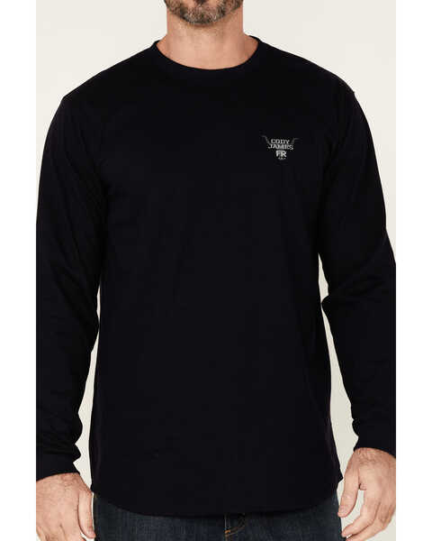 Cody James Men's FR Navy Longhorn Graphic Long Sleeve Work T-Shirt , Navy, hi-res