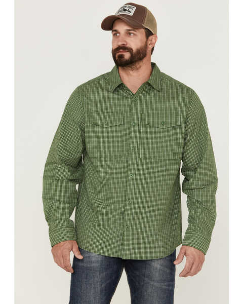 Brothers & Sons Men's Small Plaid Long Sleeve Button-Down Western Shirt , Kelly Green, hi-res