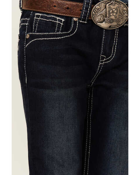 Shyanne Youth Girls' Dark Wash Embroidered Half-Circle Pocket Bootcut Jeans, Blue, hi-res