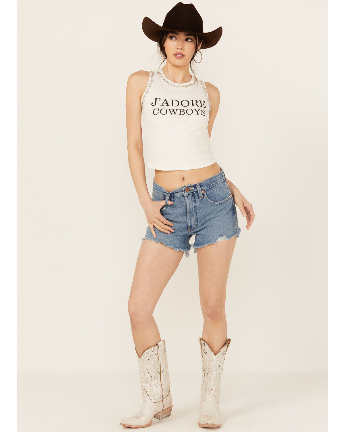 Image #1 - Wrangler Women's Off Shore Medium Wash High Rise Reworked Cut Off Denim Shorts, Medium Wash, hi-res