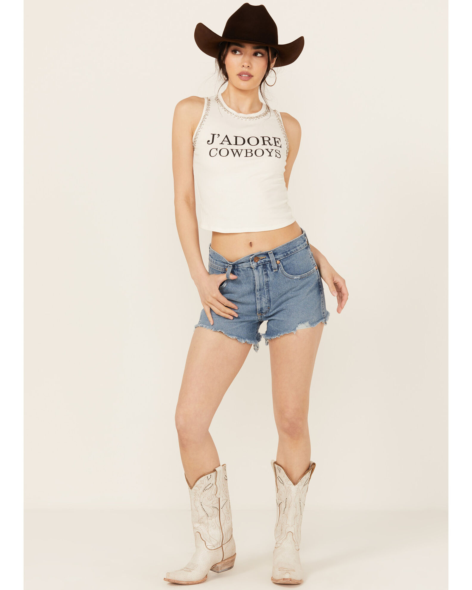 Wrangler Women s Off Shore Medium Wash High Rise Reworked Cut Off Denim Shorts Country Outfitter