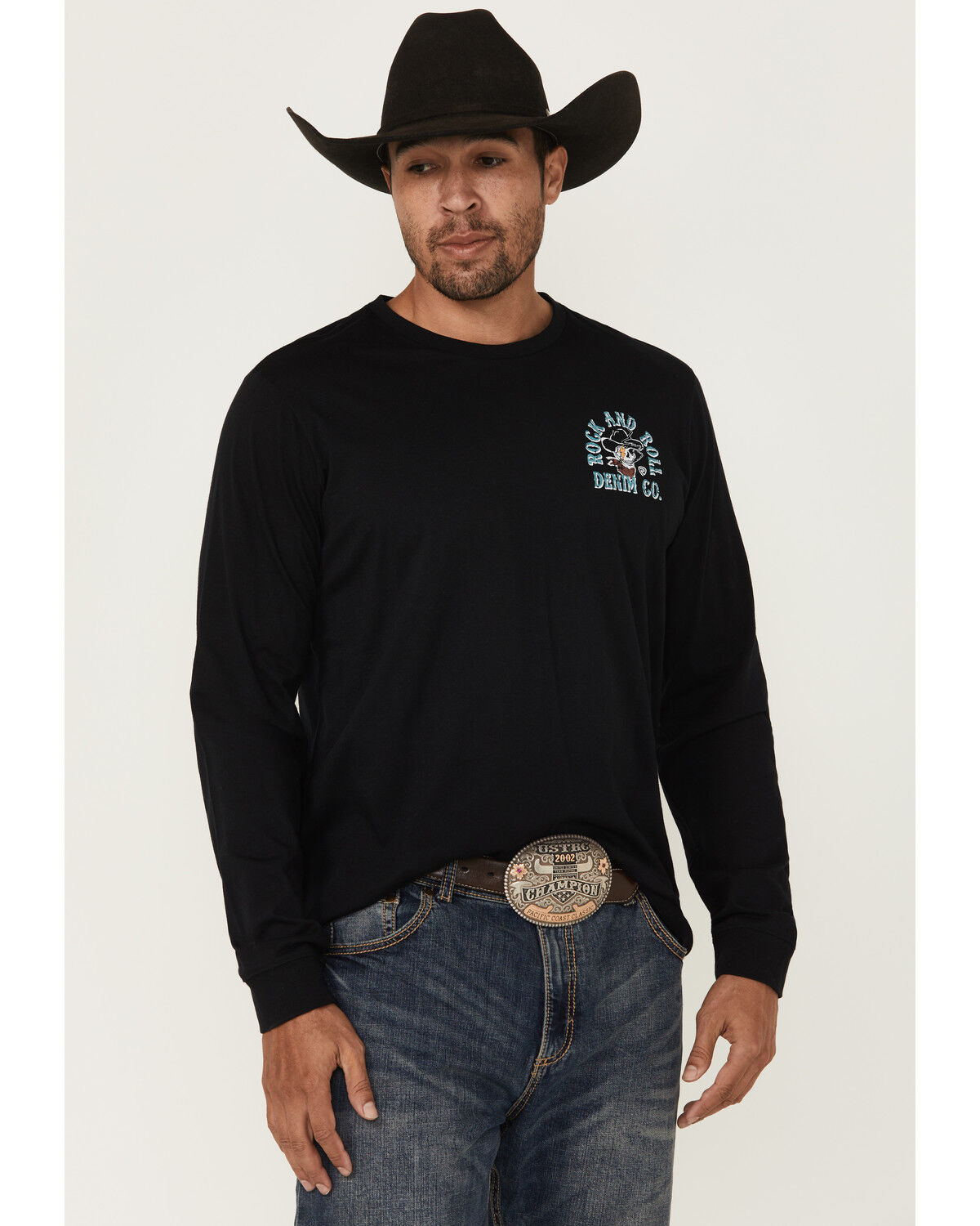 Image #2 - Rock & Roll Denim Men's Cowboy Skull Long Sleeve Graphic T-Shirt, Black, hi-res