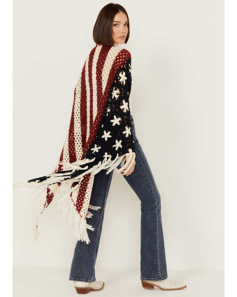 Image #4 - Shyanne Women's Americana Fringe Crochet Shawl, Red/white/blue, hi-res