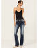 Image #3 - Miss Me Women's Dark Wash Fleur de Lis Bootcut Stretch Denim Jeans, Dark Wash, hi-res