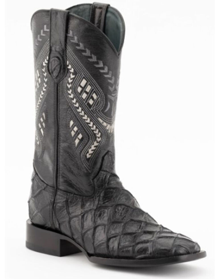 Ferrini Men's Bronco Pirarucu Print Western Boots - Stockman Square Toe, Black, hi-res