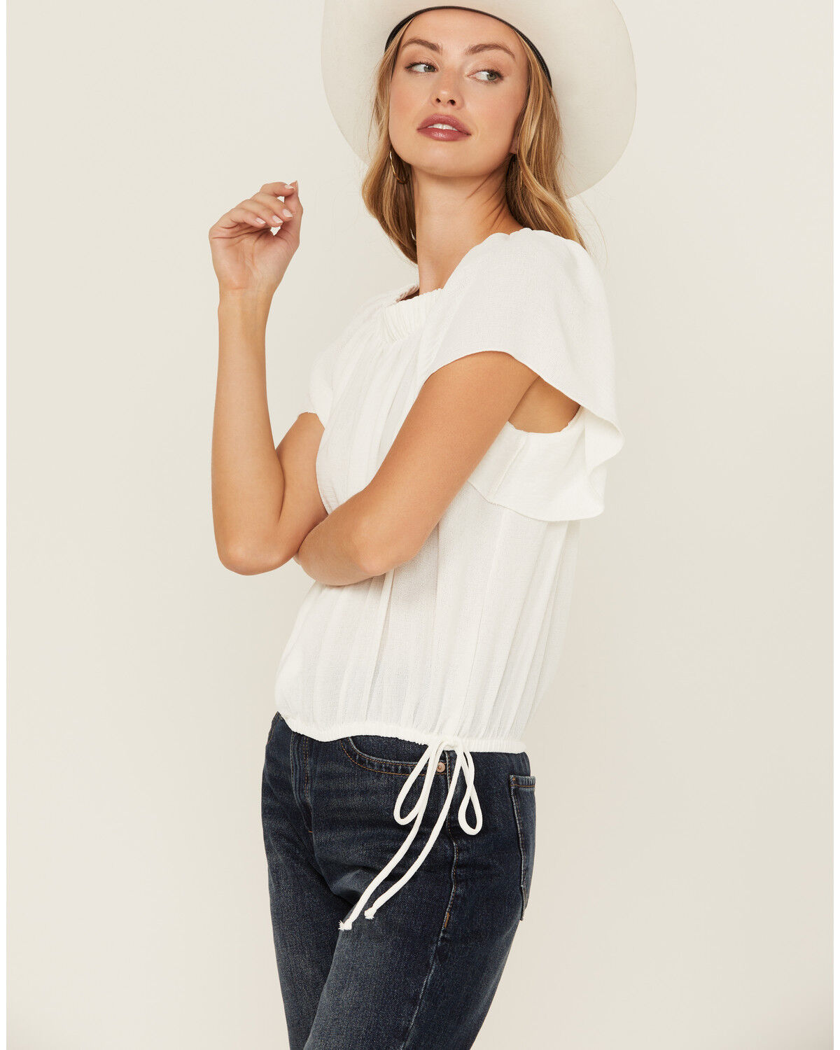 Image #2 - Wild Moss Women's Flutter Sleeve Peasant Top, Ivory, hi-res