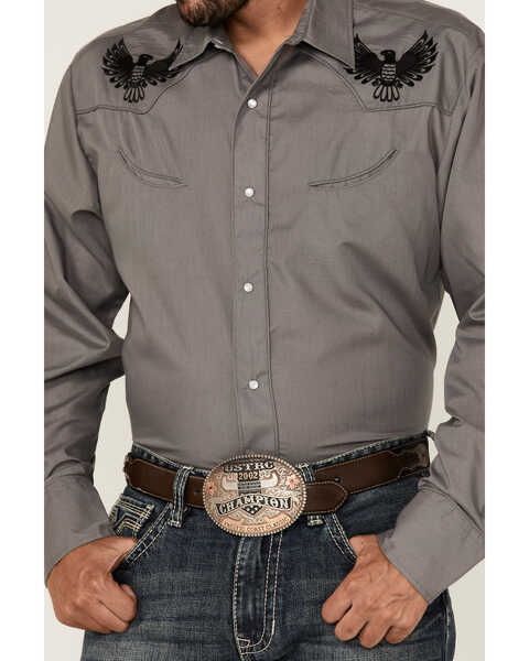 Image #3 - Roper Men's Solid Eagle Embroidered Long Sleeve Pearl Snap Western Shirt , Grey, hi-res