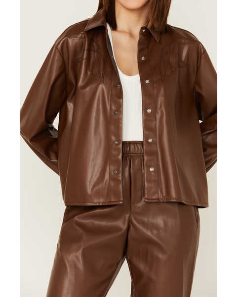 Image #3 - Ariat Women's Talk of the Town Faux Leather Top, Brown, hi-res