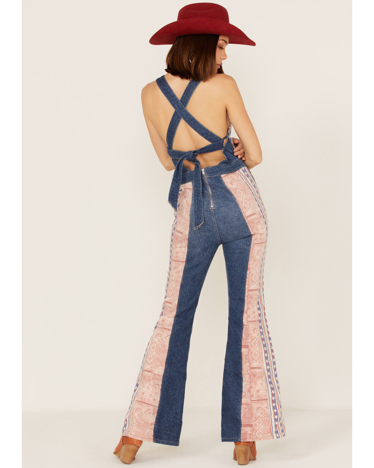 Image #4 - Free People Women's Medium Wash Patchwork Dallas Denim Jumpsuit, Blue, hi-res
