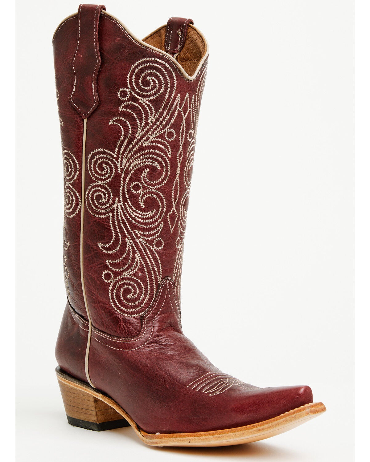 Circle G Women's Spiral Embroidered Tall Western Boots - Snip Toe, Wine, hi-res