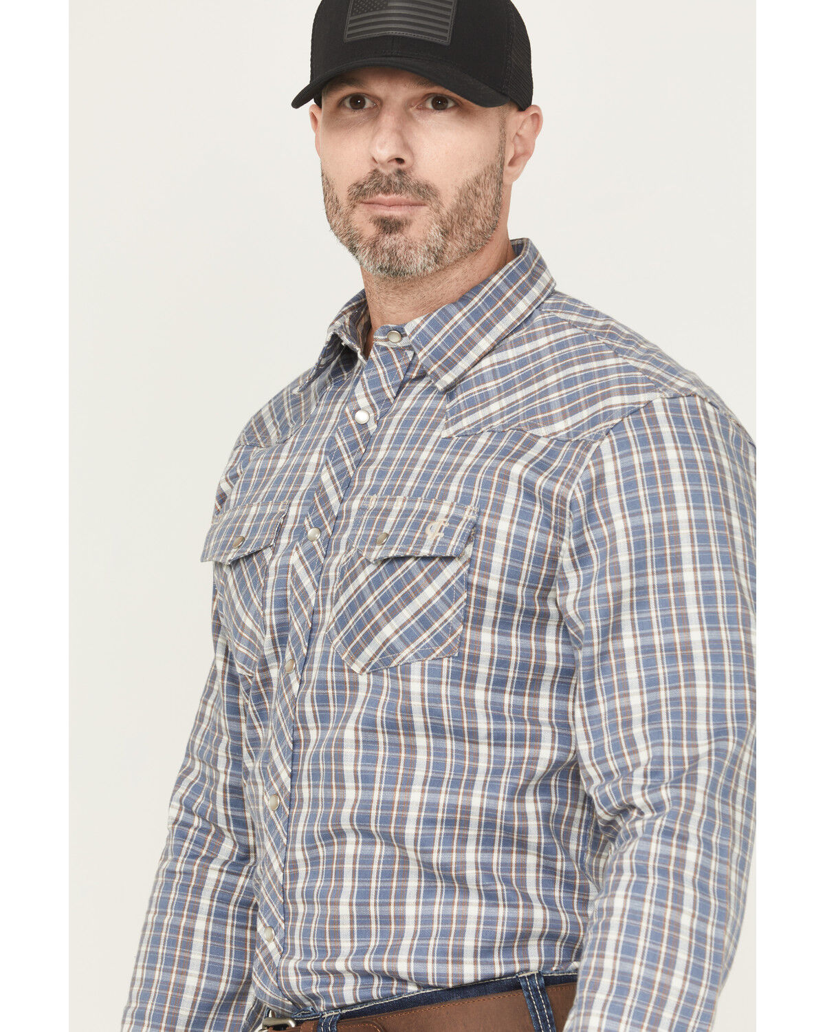 Image #2 - Cody James Men's FR Plaid Print Long Sleeve Snap Work Shirt, Indigo, hi-res