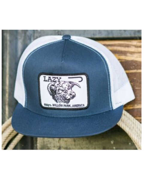 Lazy J Ranch Men's Willow Blue & White Large Patch Mesh-Back Ball Cap , Navy, hi-res