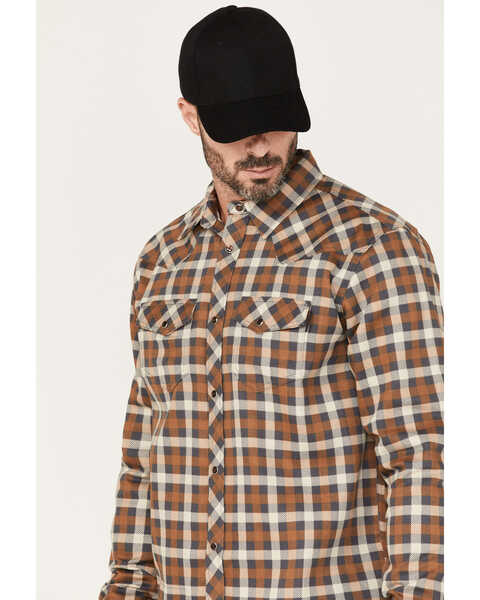 Cody James Men's FR Khaki Mini Buffalo Plaid Long Sleeve Snap Work Shirt , Beige/khaki, hi-res