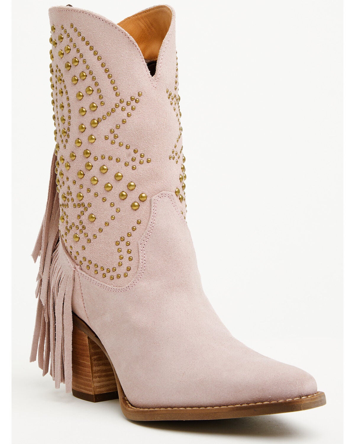 Image #1 - Dingo Women's Star Power Fringe Studded Western Boots - Snip Toe, Pink, hi-res
