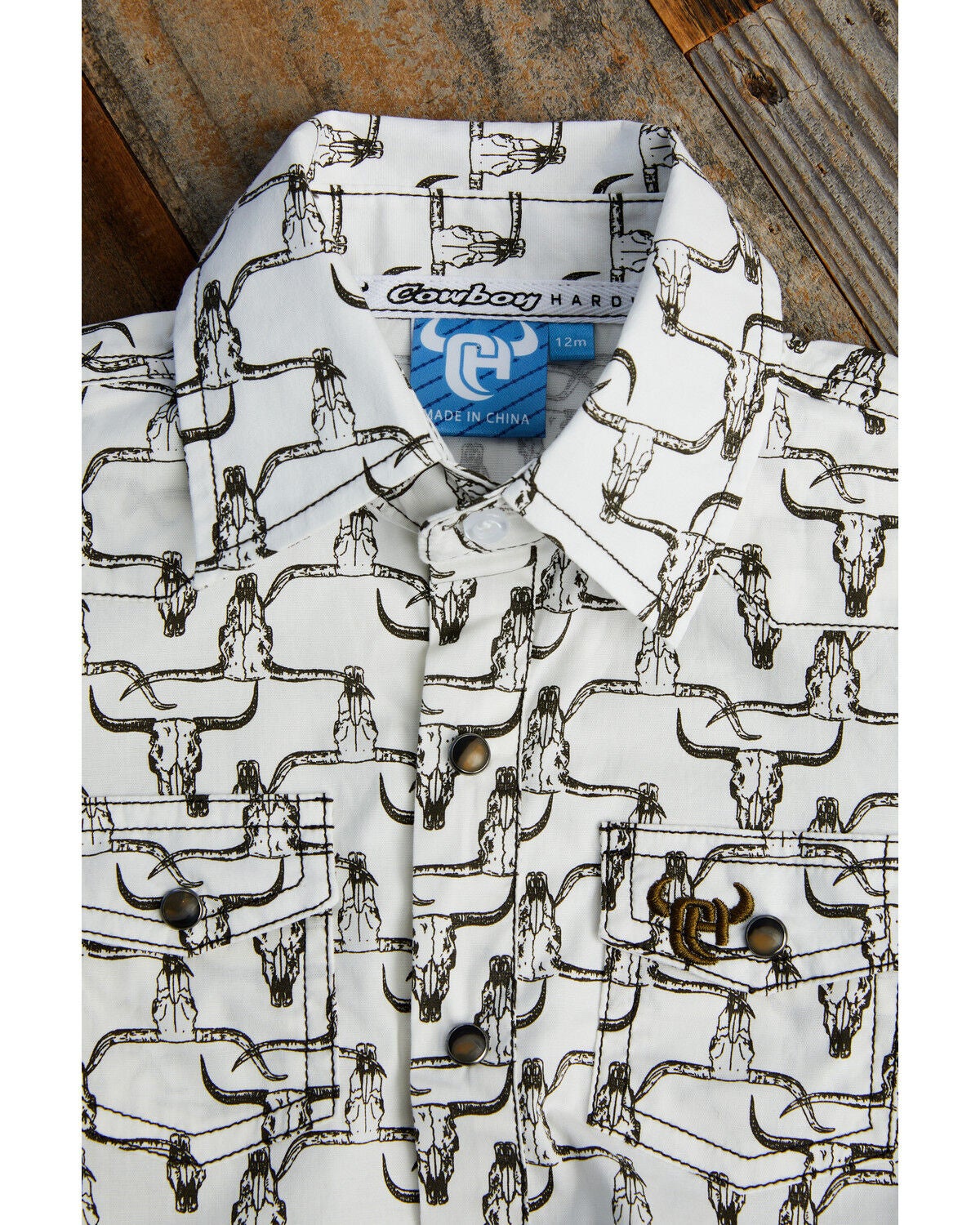 Image #2 - Cowboy Hardware Infant Boys' Cow Skull Print Short Snap Onesie, White, hi-res