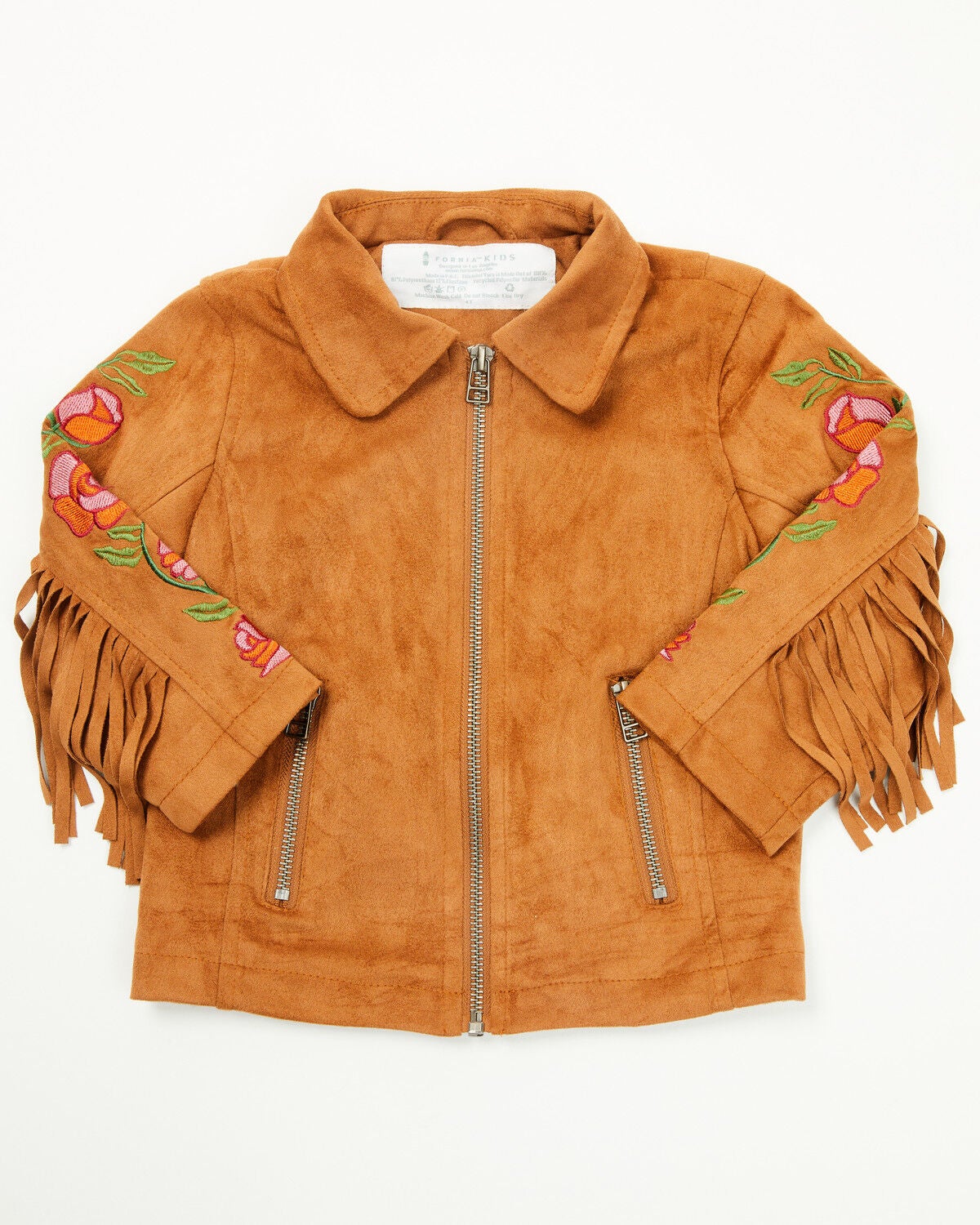 Fornia Toddler Girls' Floral Embroidered Fringe Jacket, Camel, hi-res