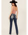 Image #1 - Miss Me Women's Dark Wash Mid Rise Cross Pocket Bootcut Stretch Denim Jeans, Dark Wash, hi-res
