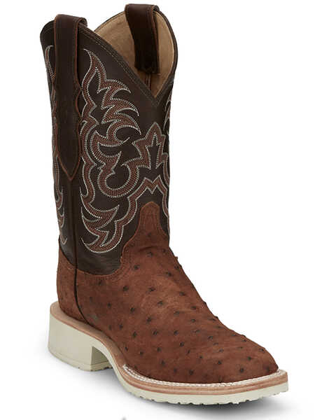 Justin Women's Dakota Exotic Full Quill Ostrich Western Boots - Broad Square Toe, Tan, hi-res