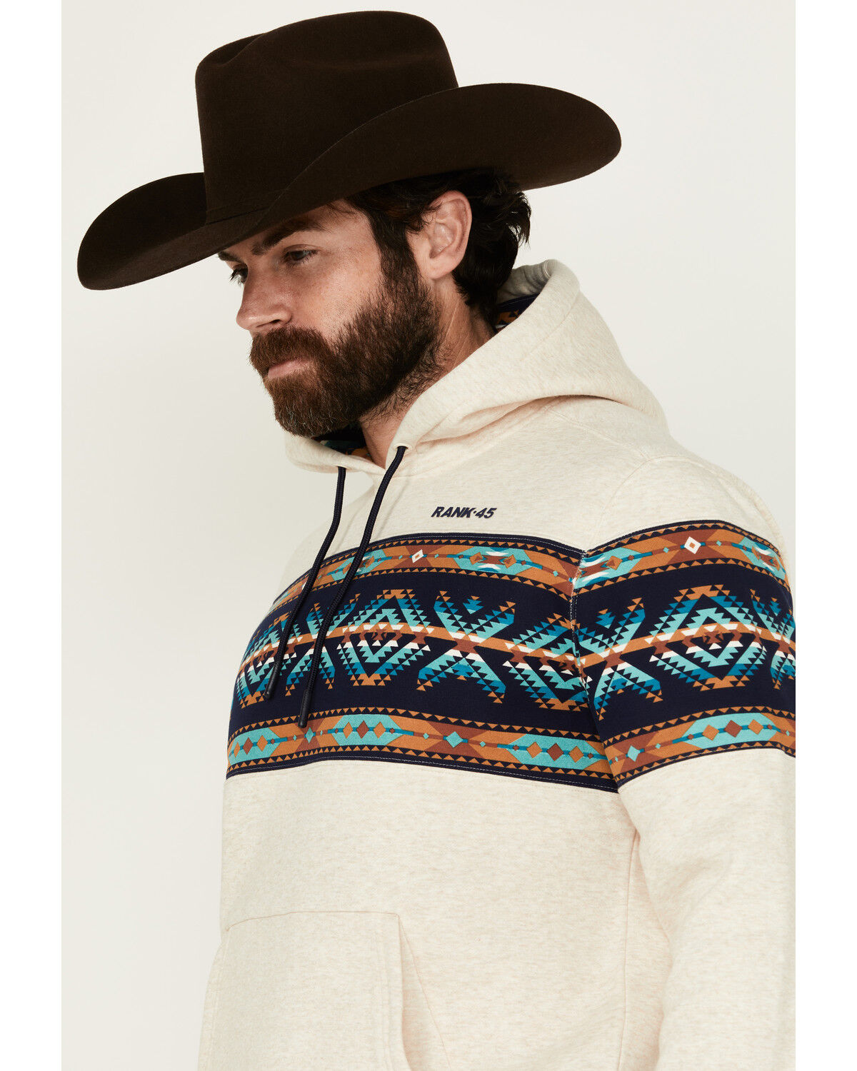 Image #2 - RANK 45® Men's Sworn Border Print Hooded Sweatshirt, Ivory, hi-res