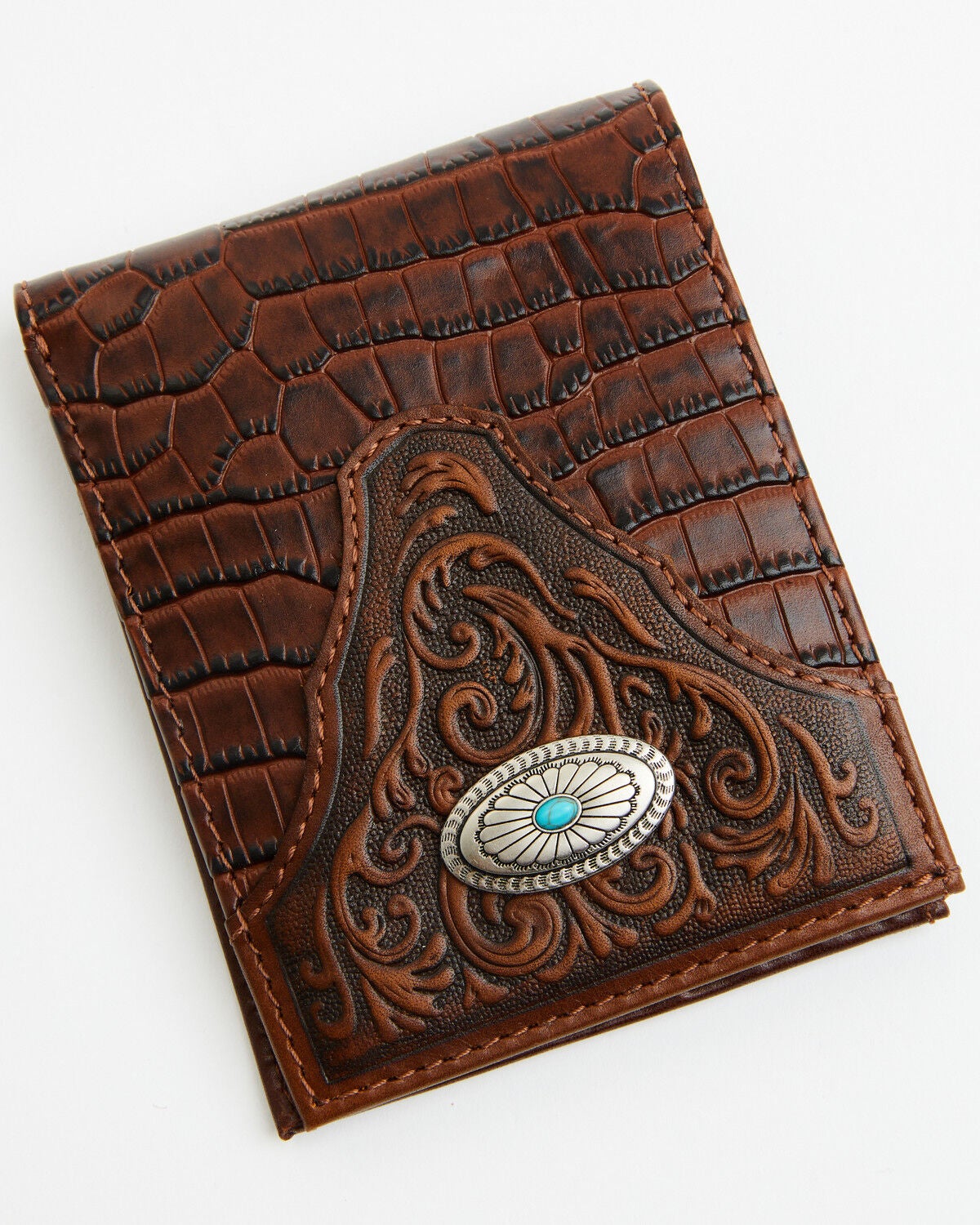 Image #1 - Cody James Men's Croc Embossed Leather Bifold Wallet, Brown, hi-res