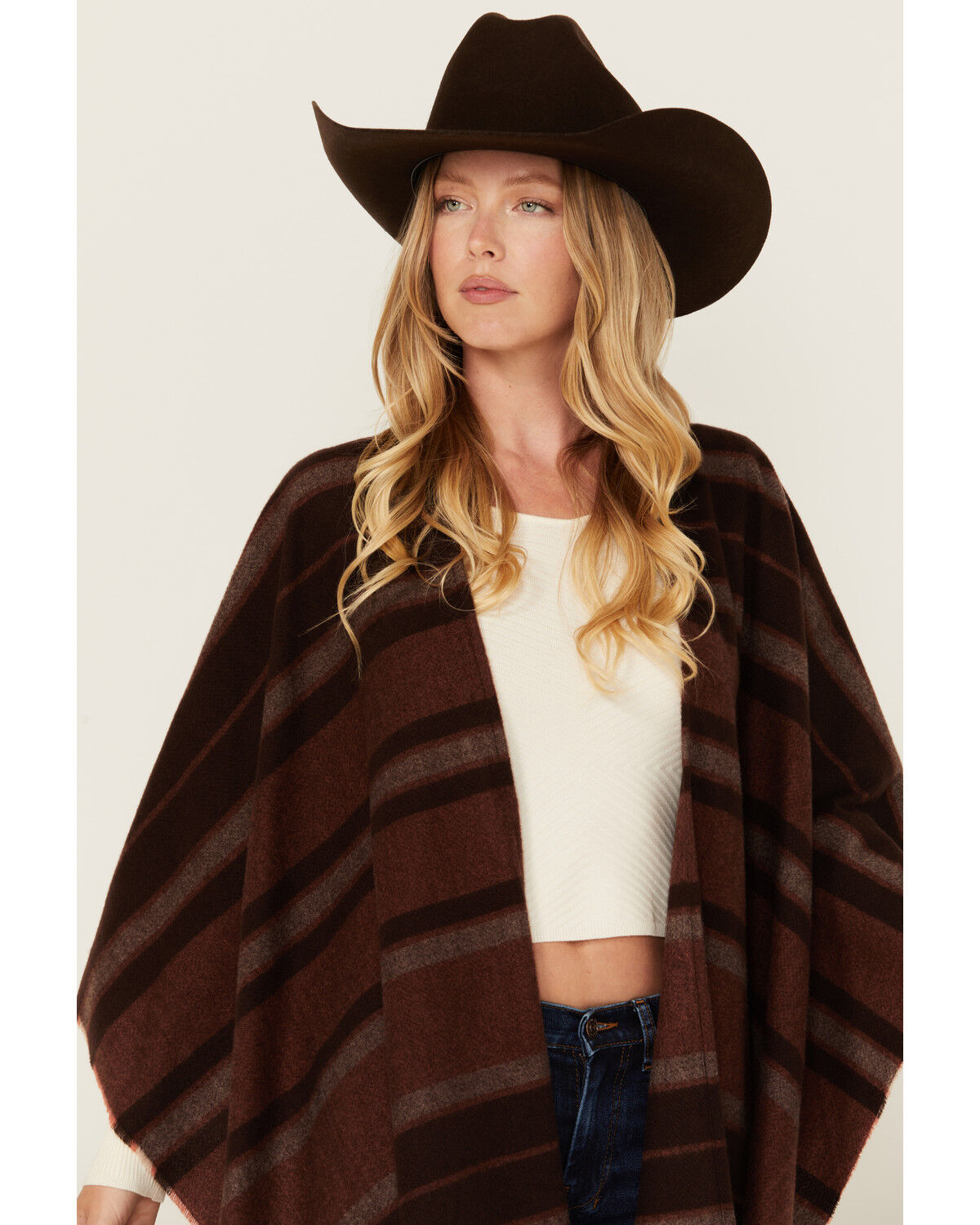 Image #2 - Shyanne Women's Striped Fringe Blanket Shawl, Mauve, hi-res