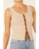 Shyanne Women's Off-White Ribbed Suede Placket Button-Down Tank Top , Off White, hi-res