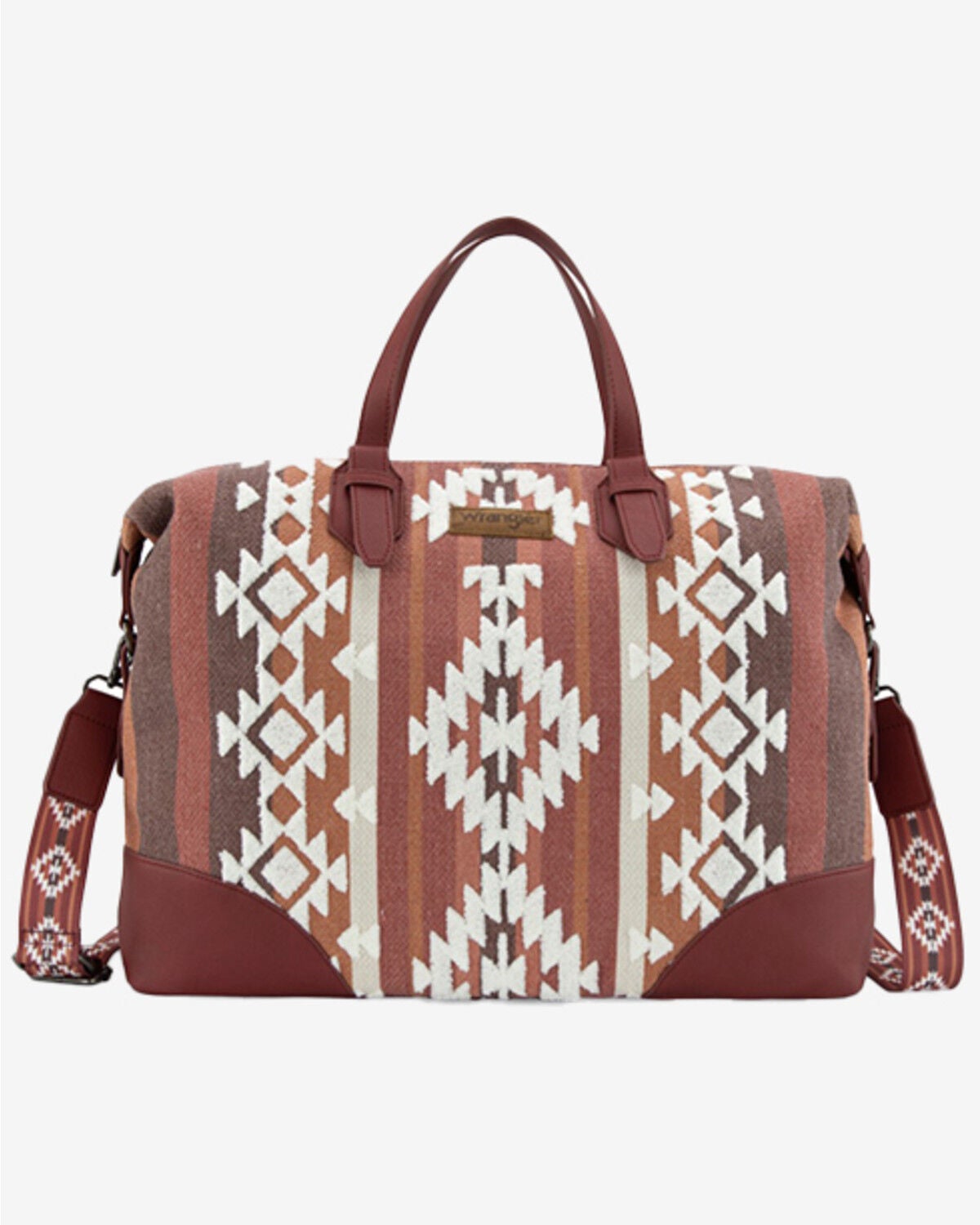 Wrangler Women's Sherpa Southwestern Print Canvas Duffle Bag, Burgundy, hi-res