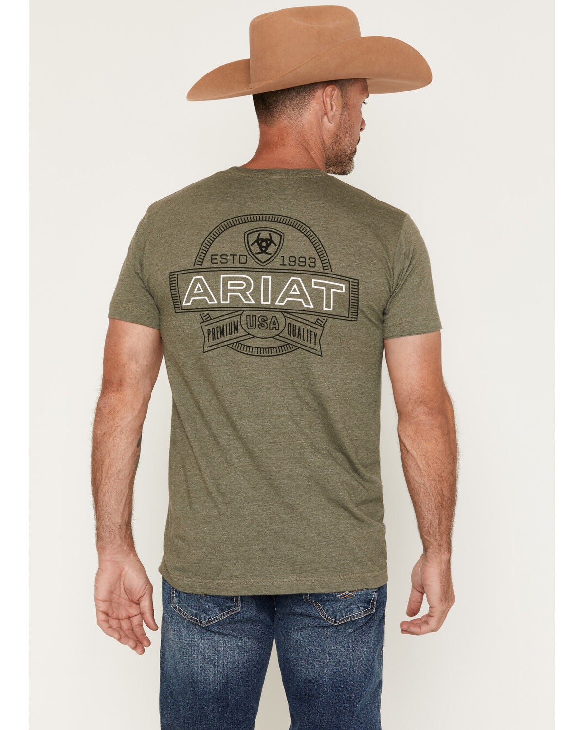Ariat Men's Boot Barn Exclusive Logo Short Sleeve Graphic T-Shirt, Olive, hi-res