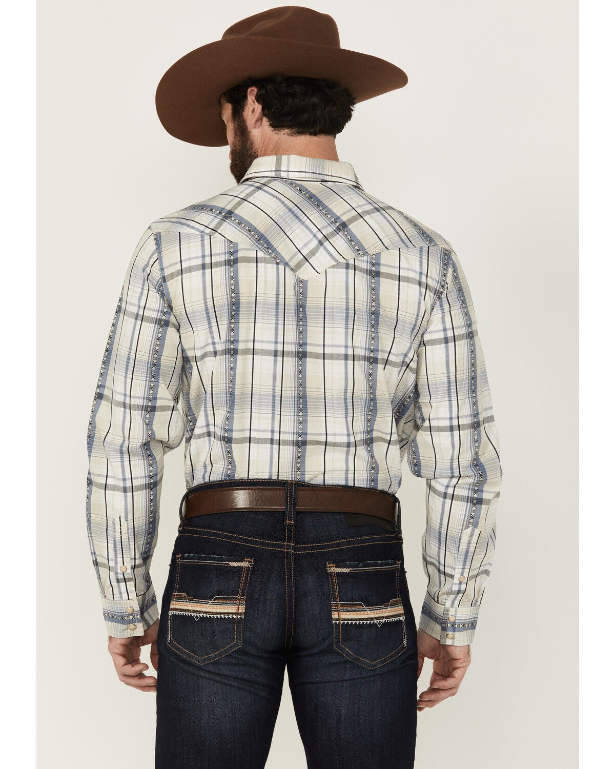 Image #4 - Cody James Men's Western Wind Plaid Print Long Sleeve Snap Western Shirt - Tall, Cream, hi-res