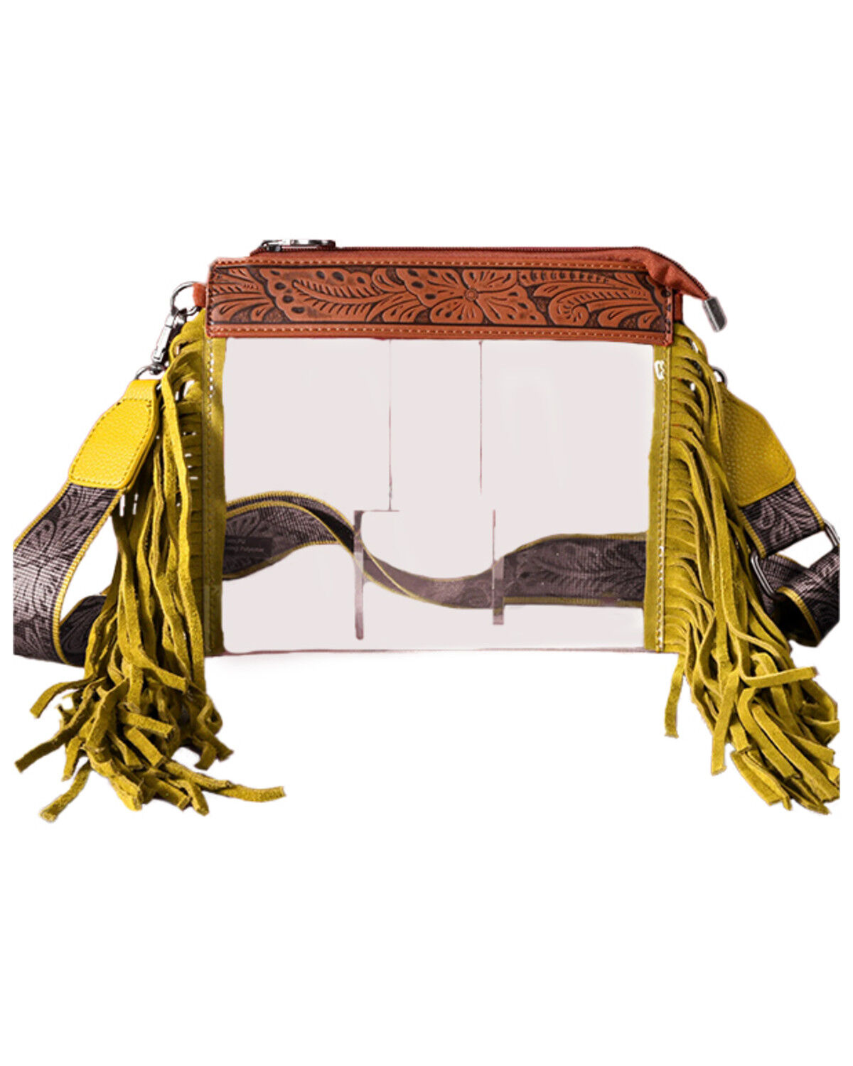 Image #1 - Montana West Women's Western Fringe Stadium Clear Crossbody Bag, Mustard, hi-res