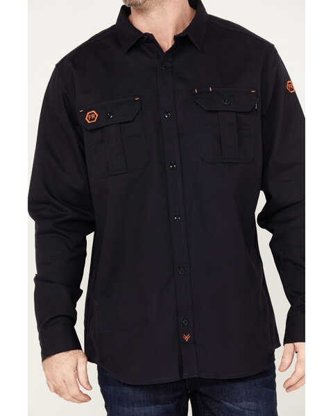 Image #3 - Hawx Men's FR Solid Long Sleeve Button-Down Woven Work Shirt - Big & Tall, Navy, hi-res