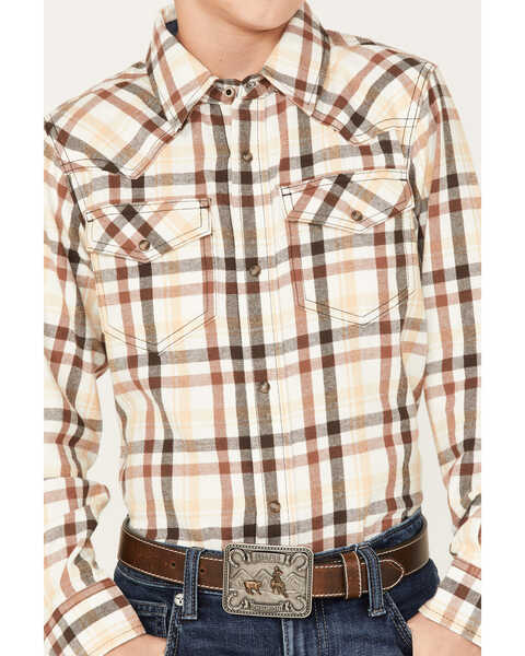 Image #3 - Cody James Boys' Plaid Print Long Sleeve Western Snap Flannel Shirt, Cream, hi-res