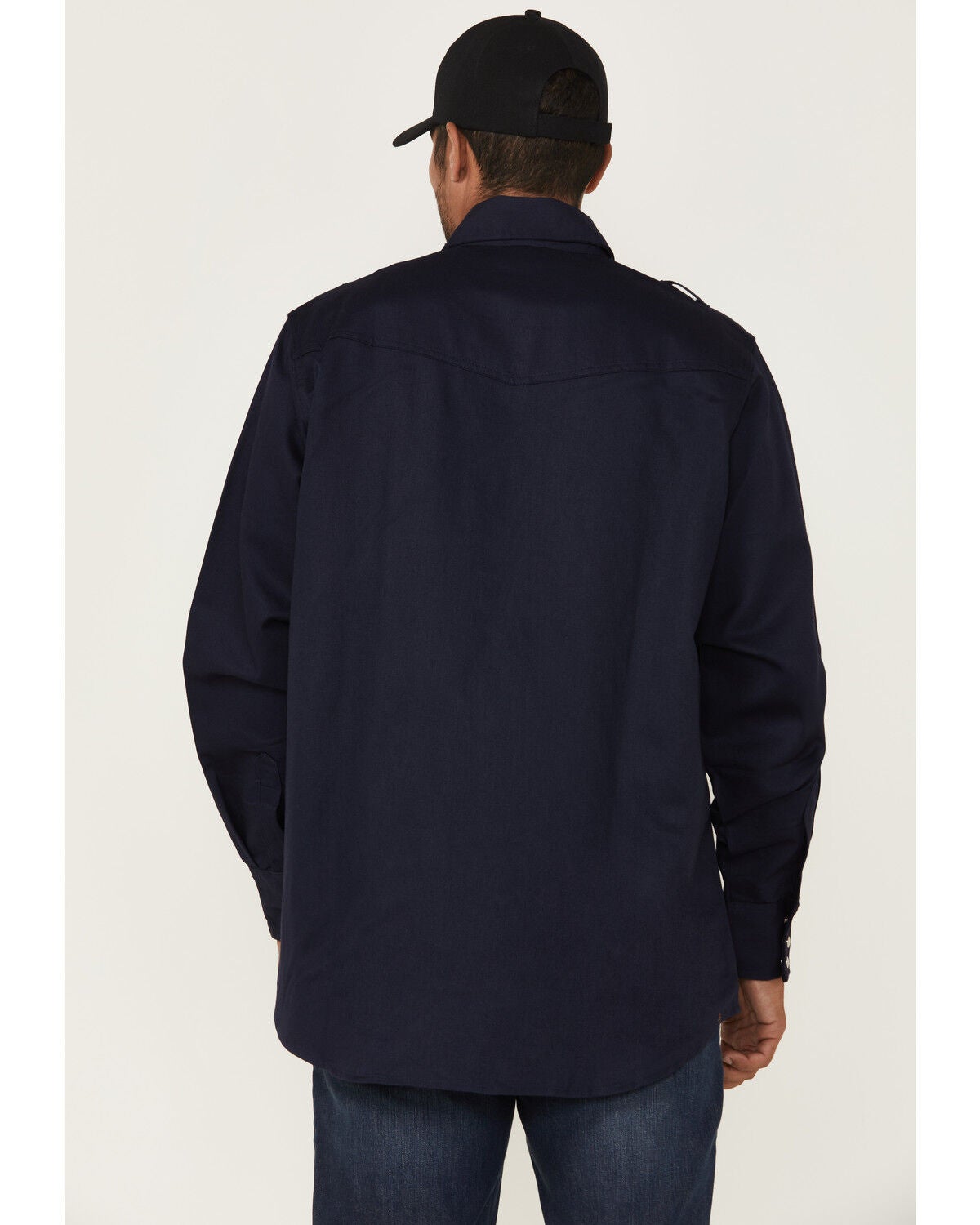 Image #4 - Forge Workwear Men's FR Solid Long Sleeve Snap Work Shirt, Navy, hi-res