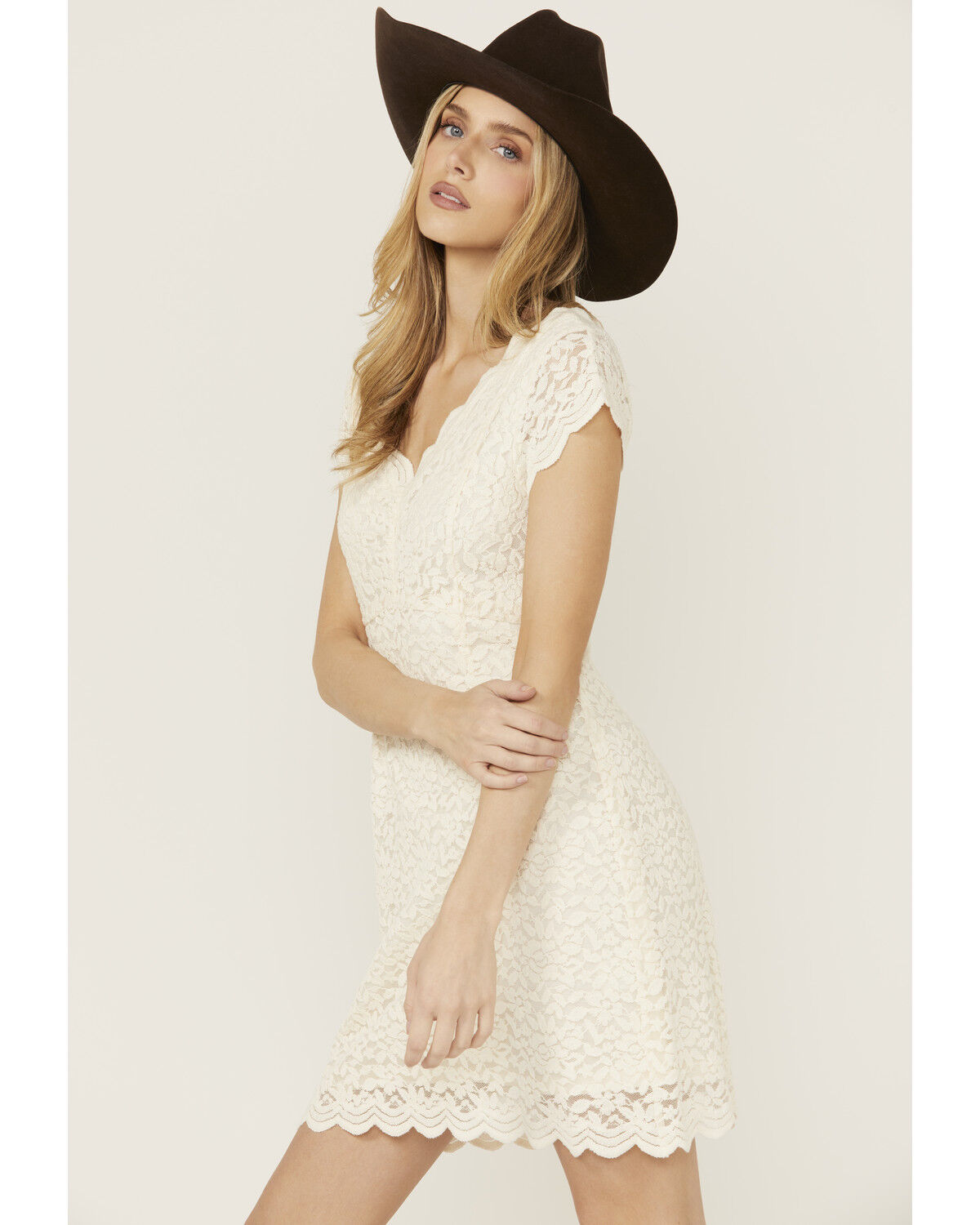 Image #2 - Shyanne Women's Lace Short Sleeve Mini Dress, Cream, hi-res