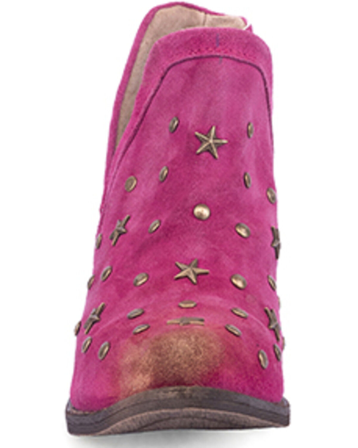 Image #3 - Circle G Women's Fringe Studded Roughout Booties - Round Toe, Pink, hi-res