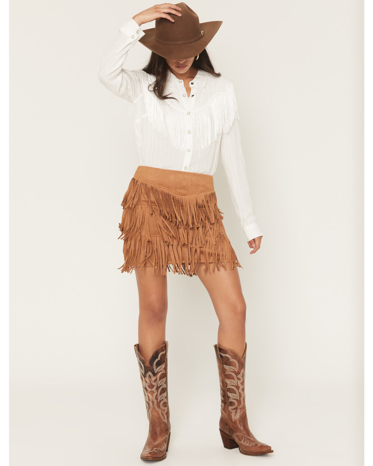 Image #1 - Fornia Women's Faux Suede Mini Skirt, Camel, hi-res