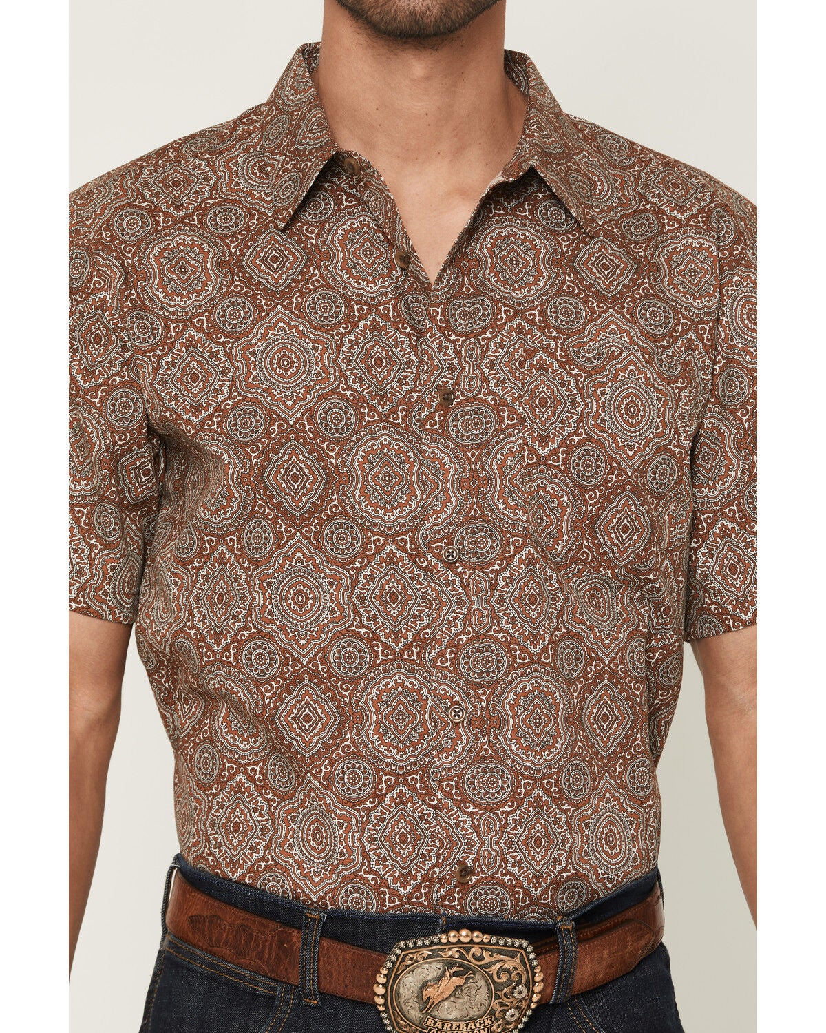 Image #3 - Gibson Trading Co Men's Sundown Drapes Medallion Print Short Sleeve Button-Down Western Shirt, Rust Copper, hi-res